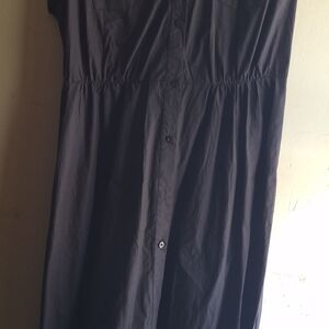 Black Midi Shirt Dress with Button Front